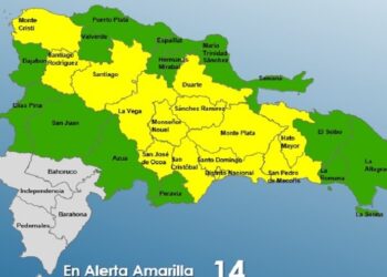 En alerta Amarilla 13 provincias y el Distrito Nacional, y 14 están en Verde