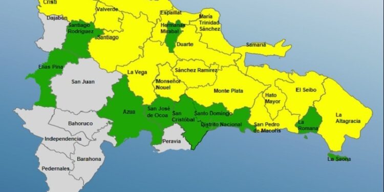 El COE mantiene 16 provincias en alerta Amarilla y 8 y el Distrito Nacional en Verde