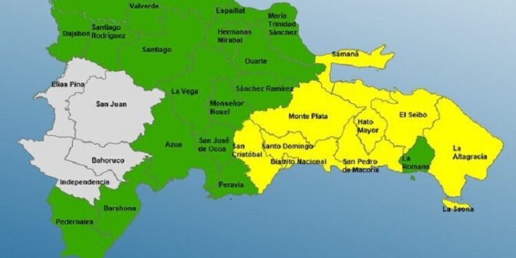 En alerta Amarilla 8 provincias y el Distrito Nacional, 19 están en Verde