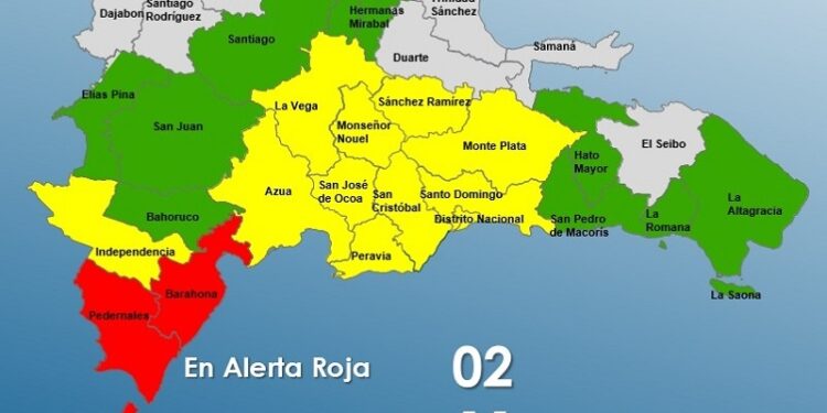Mantienen 2 provincias en alerta roja, aumenta a 10 y al Distrito Nacional en Amarilla y a 10 en Verde