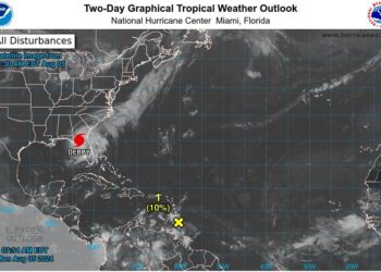 Huracán Debby en tierra adentro en la región de Big Bend de Florida