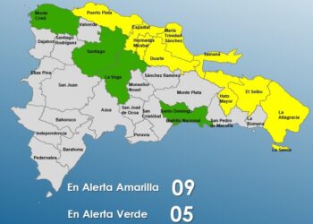 Aumentan a 9 las provincias en alerta Amarilla y 4 y el Distrito Nacional en Verde