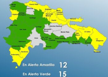 En alerta Amarilla y Verde 26 provincias y el Distrito Nacional