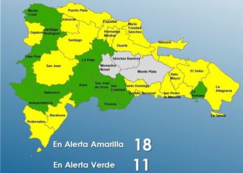 Aumentan a 17 provincias y al Distrito Nacional en alerta Amarilla, 11 están en Verde