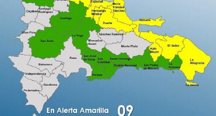 El COE mantiene 9 provincias en alerta Amarilla, 10 y el Distrito Nacional en Verde