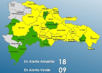 COE mantiene 17 provincias y al Distrito Nacional en alerta Amarilla y aumentó a 9 en Verde