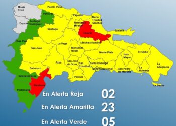El COE aumenta 2 provincias en alerta Roja, 23 y el Distrito Nacional en Amarilla y 5 en Verde