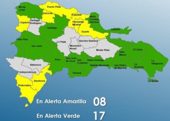 Mantiene el COE 8 provincias en alerta Amarilla y 16 y el Distrito Nacional en Verde