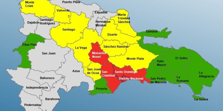 El Distrito Nacional y tres provincias en alerta roja por lluvias