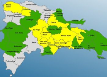 Diez provincias y el Distrito Nacional en alerta Amarilla, 13 en Verde