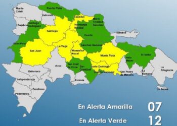 El COE mantiene 7 provincias en alerta Amarilla y 11 y el Distrito Nacional en Verde