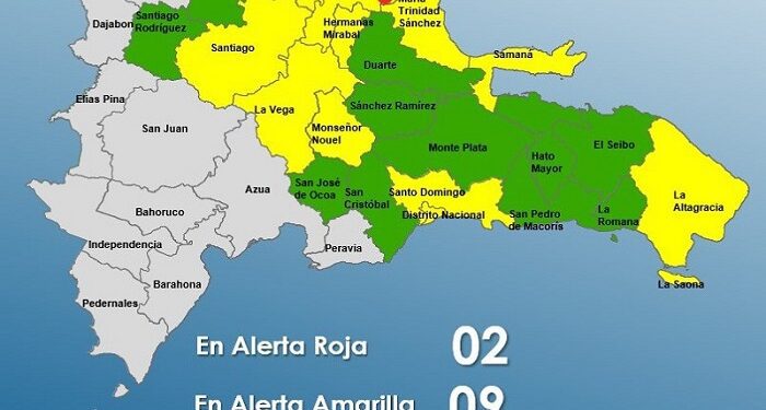 Dos municipios en alerta Roja, 10 provincias en Amarilla y 11 en Verde