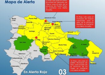 El COE aumenta a 3 municipios en alerta Roja, 13 provincias y el Distrito Nacional en Amarilla y 6 en Verde