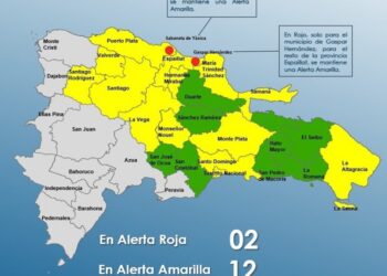 Mantienen en alerta Roja a dos municipios, 11 provincias y el Distrito Nacional en Amarilla y 8 en Verde
