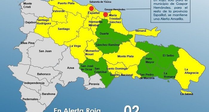 Mantienen en alerta Roja a dos municipios, 11 provincias y el Distrito Nacional en Amarilla y 8 en Verde