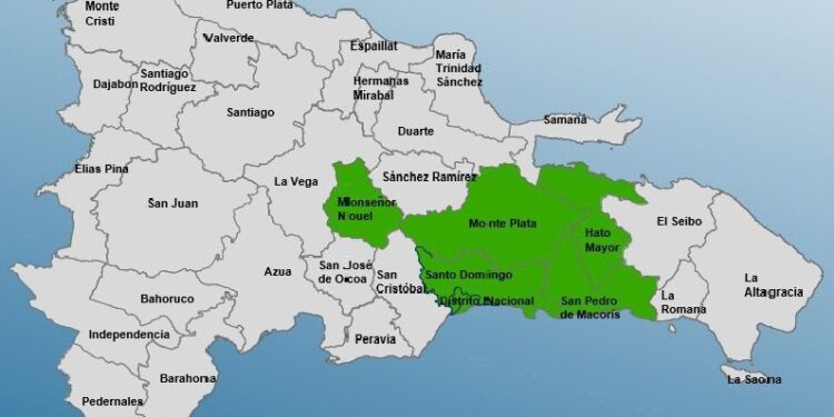 El Distrito Nacional y cinco provincias en alerta verde por lluvias