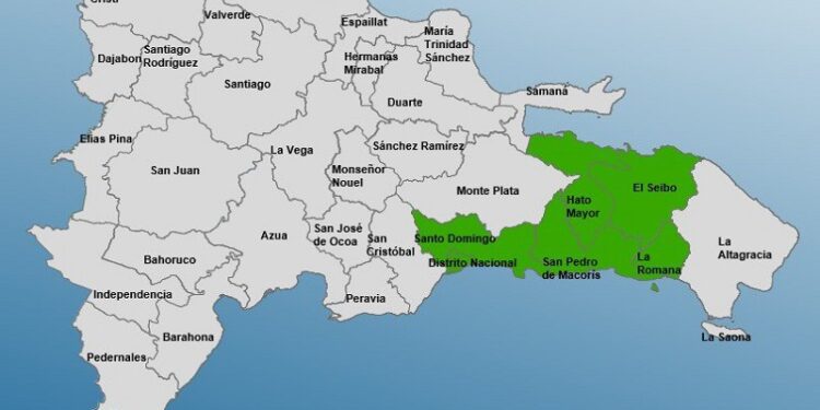Cinco provincias y el Distrito Nacional en alerta Verde