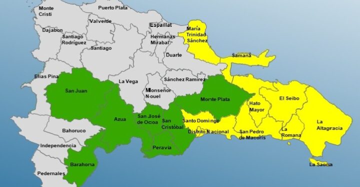 El COE coloca al Distrito Nacional y 15 provincias en alerta por lluvias