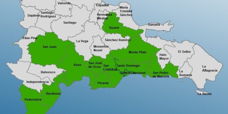 Once provincias y el Distrito Nacional en alerta Verde