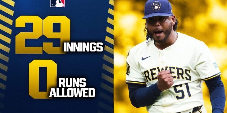 Peralta amplía su racha sin permitir carreras a 29 innings en derrota de Cerveceros