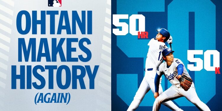 Ohtani lanza cinco entradas sin hit y luego conecta su jonrón 50