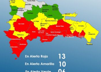 COE coloca 12 provincias y al Distrito Nacional en alerta Roja, 10 en Amarilla y aumenta 6 en Verde