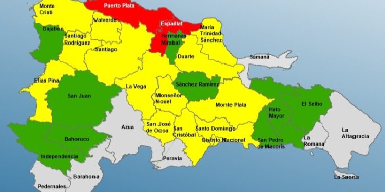 Puerto Plata y Espaillat en alerta roja por intensas lluvias