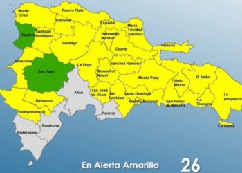Mantienen 25 provincias y el Distrito Nacional en alerta Amarilla, dos en Verde