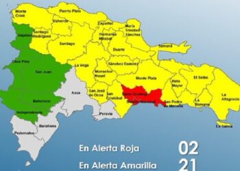 Una provincia y el Distrito Nacional en alerta Roja, 21 en Amarilla y 5 en Verde