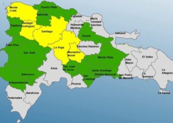 Cinco provincias en alerta Amarilla y 12 y el Distrito Nacional en Verde