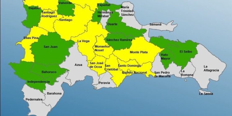 El COE amplia a 11 provincias y el Distrito Nacional la alerta Amarilla y 10 están en Verde