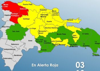 Tres provincias en alerta Roja, 12 y el Distrito Nacional en Amarilla y 9 en Verde