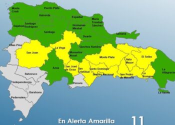 Diez provincias y el Distrito Nacional en alerta Amarilla, 15 en Verde
