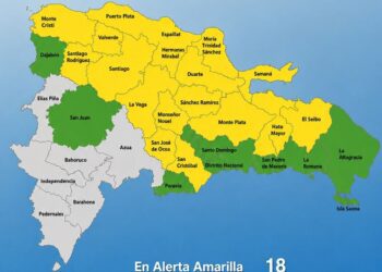 18 provincias en alerta Amarilla y 7 en Verde y el Distrito Nacional