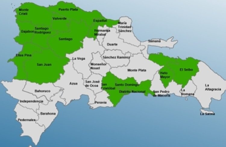 El COE aumenta a 13 provincias y el Distrito Nacional en alerta Verde