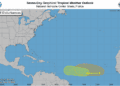 Perturbación atmosférica se mueve a través del Atlántico tropical