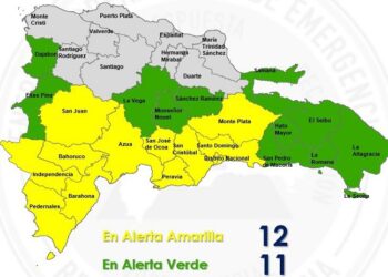 El COE mantiene 11 provincias y el Distrito Nacional en alerta Amarilla y amplía a 11 en Verde