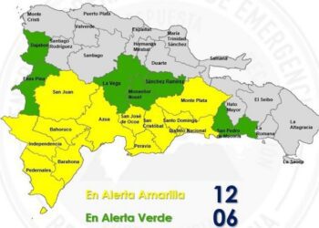 El COE amplía a 11 provincias y el Distrito Nacional en alerta Amarilla, seis en Verde
